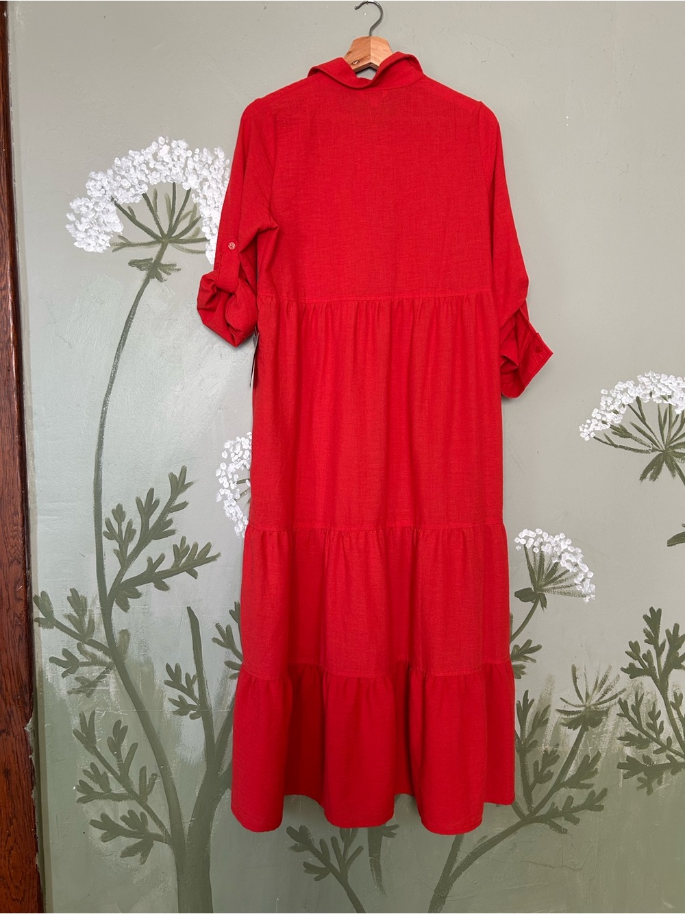NWT Max Studio Papaya Red Tiered Maxi Shirt Dress w/ pockets - Picture 8 of 9